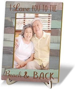 Tabletop Wood Photo Frame, I Love You to the Beach & Back Desktop Picture Frame with Stand, Couple Gift Party Favor, Home Table Decor Supplies for Living Room Study Bedroom 4x6 Vertical -08