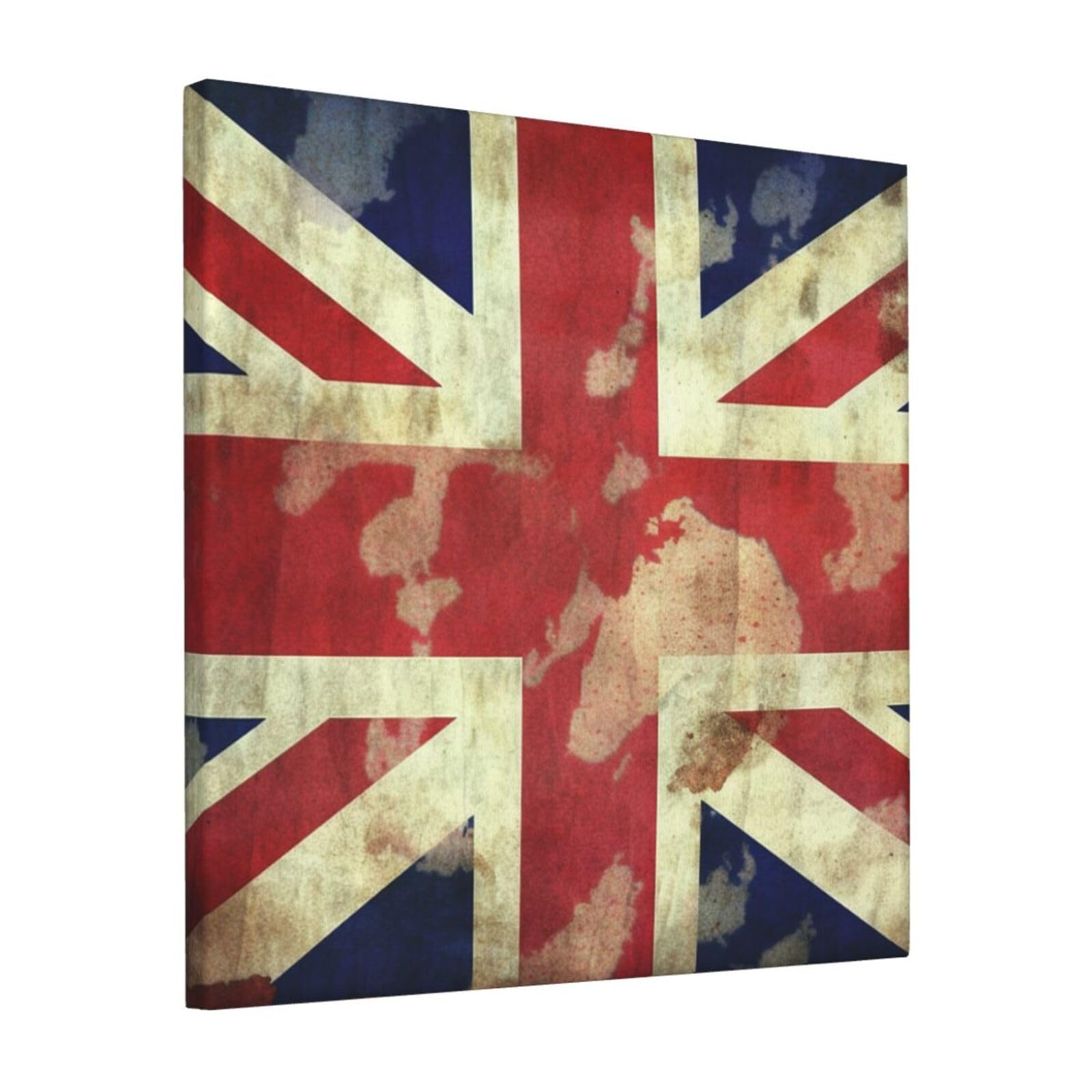 KLOPH Vintage Union Jack British Flag Canvas Wall Art for Living Room 12"x12" Modern Artwork Painting for Bathroom Hanging Canvas Prints Aesthetic Wallart for Bedroom Kitchen Office Wall Decor