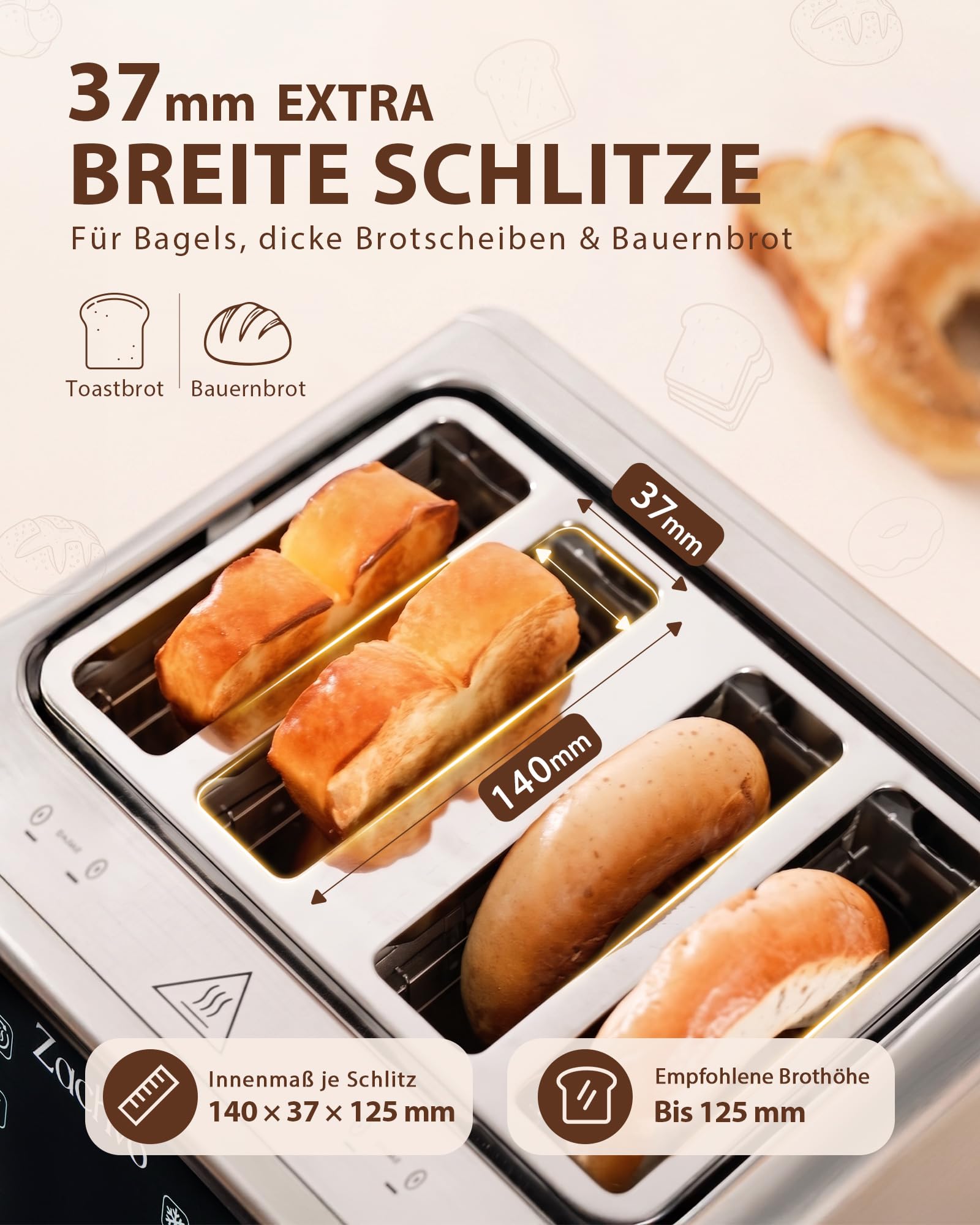 Toaster 4 Scheiben mit 2 unabhängige Toastzonen und Touchscreen