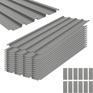 Outsunny Lot de 12 Panneaux en Acier galvanis&eacute; R&eacute;sistant aux Intemp&eacute;ries, Gris Clair, dim. d