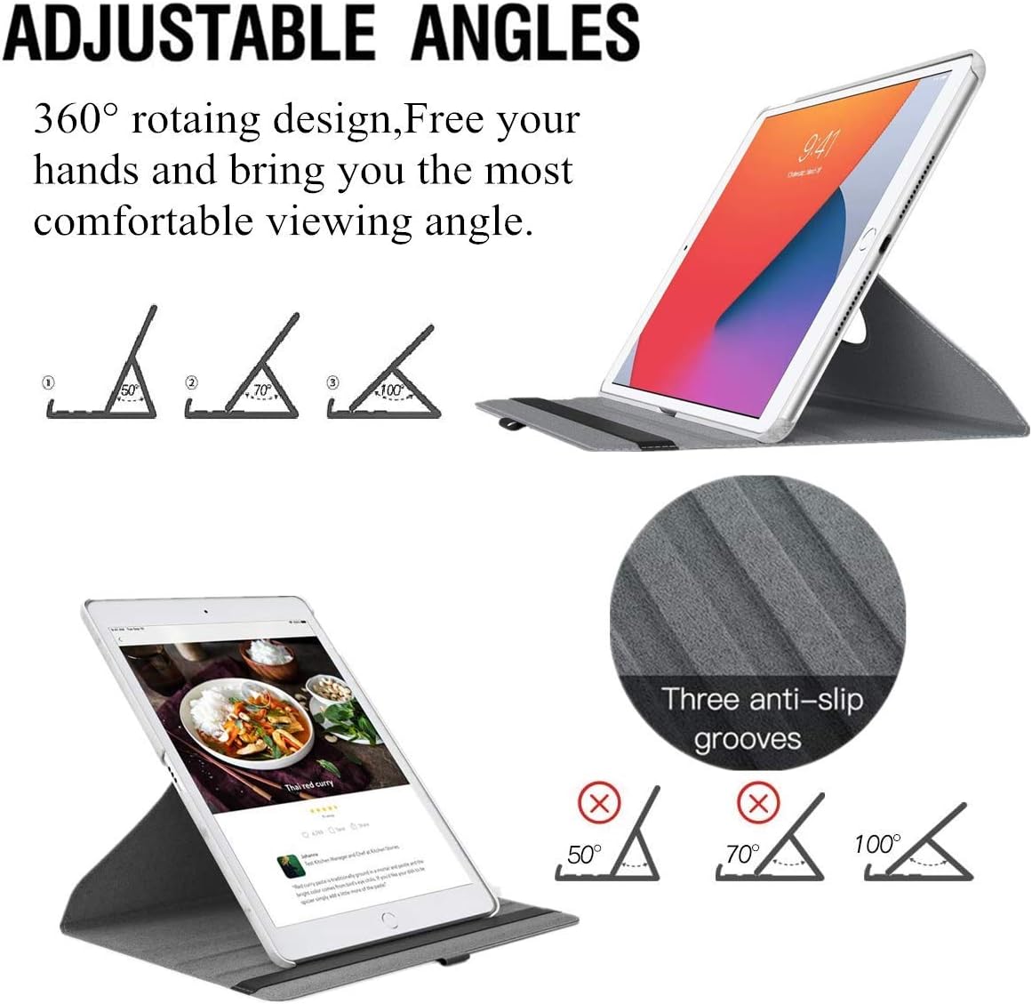 360°Rotating Case 10.2 Inch for New iPad 8th Gen (2020)/7th Generation (2019)- Smart Protective Stand Cover with Auto Sleep/Wake Function for Apple iPad Stand with Elastic Pencil Holder (Navy Blue)