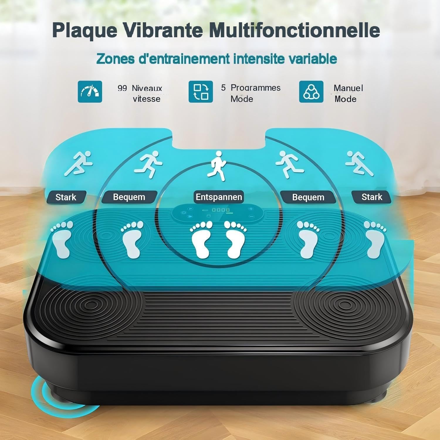 Dripex Plateforme Vibrante 5 Programmes 99 Niveaux d'Intensité avec Télécommande Bandes de Résistance