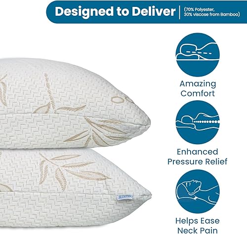 Miniatura 4 de Sleepsia Almohadas de cama - Almohada de espuma viscoelástica ajustable triturada con funda de almohada lavable - Ajustable (paquete de 2) (King)