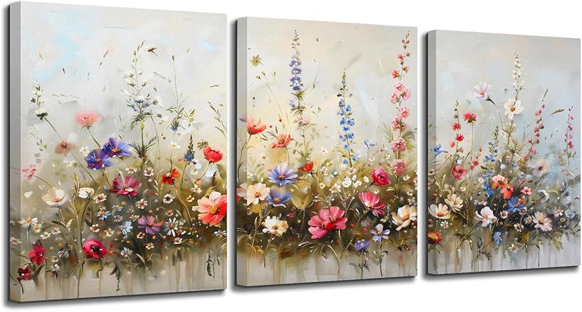 Wandbild Bunte Blumen Am Fluss 73x146cm - XXL Leinwand Für Wohnzimmer