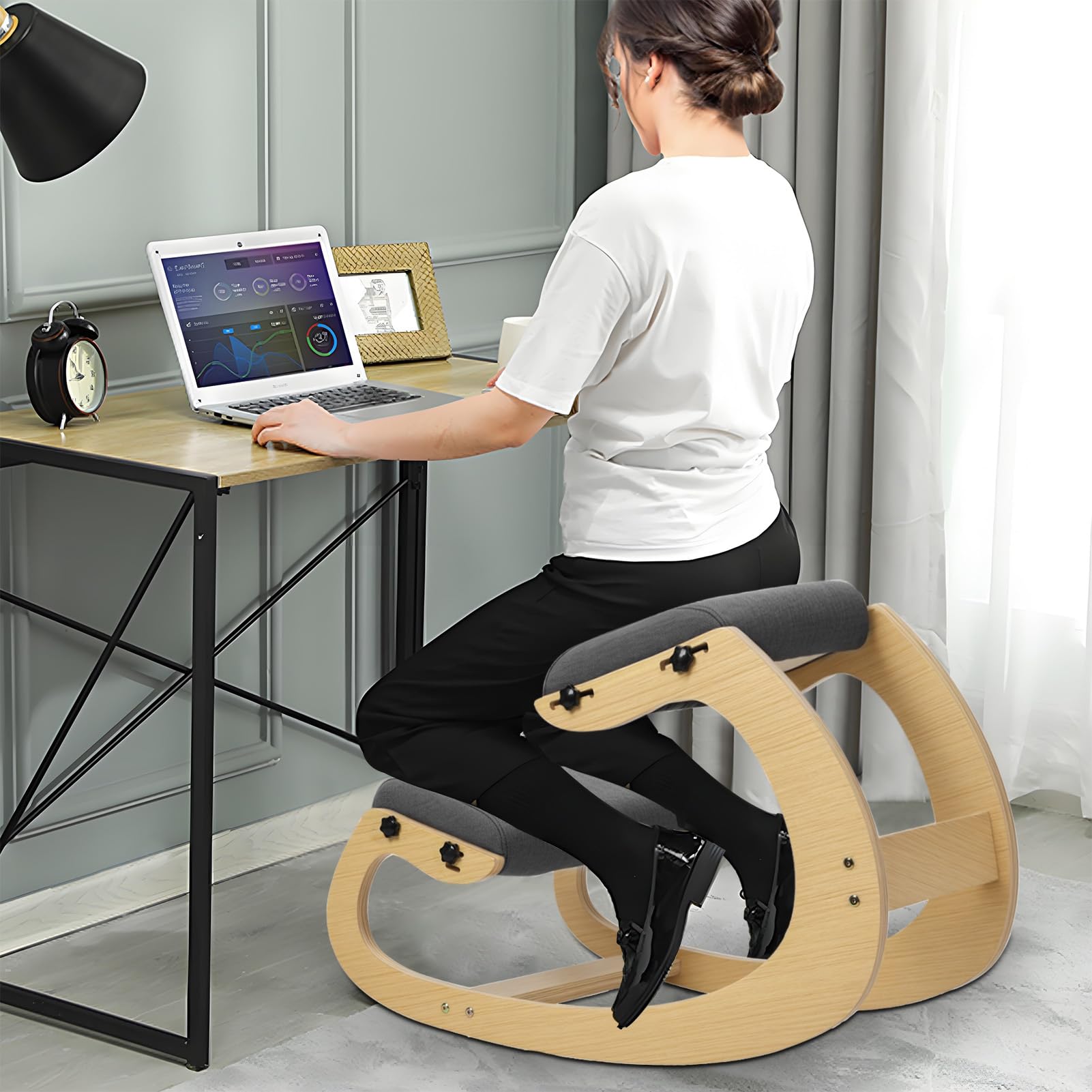 Walbest Ergonomic Kneeling Chair, Adjustable Height Ergonomic Office Chair, Wood Knee Posture Chairs, Office Sitting Posture Correction Stool, Rocking