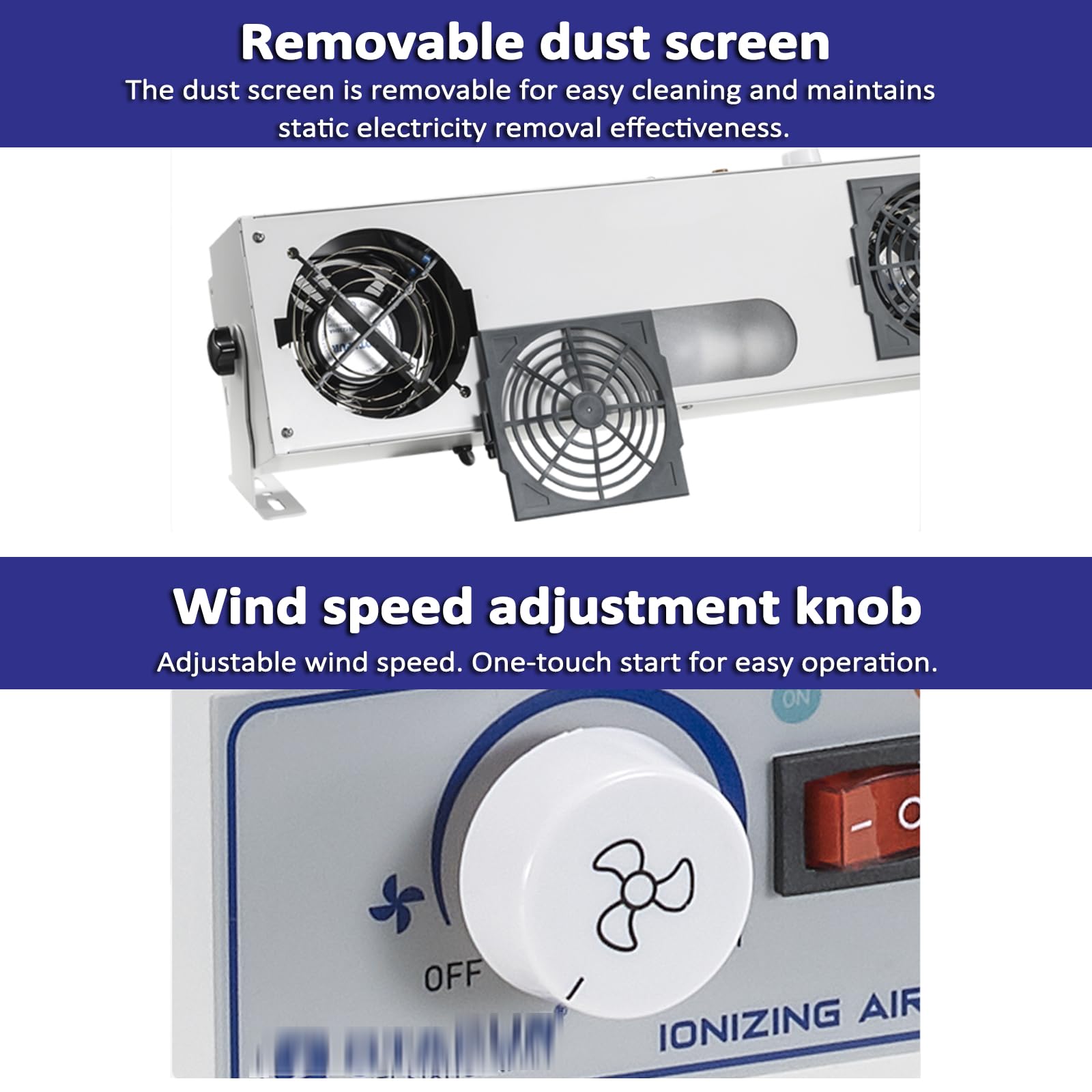 Ventilador ionizador antiestático, soplador de Aire ionizador de 2/3 Cabezales, eliminador de Ventilador de Escritorio ionizador, Cobertura de 400 * 700 * 1200 mm (3)