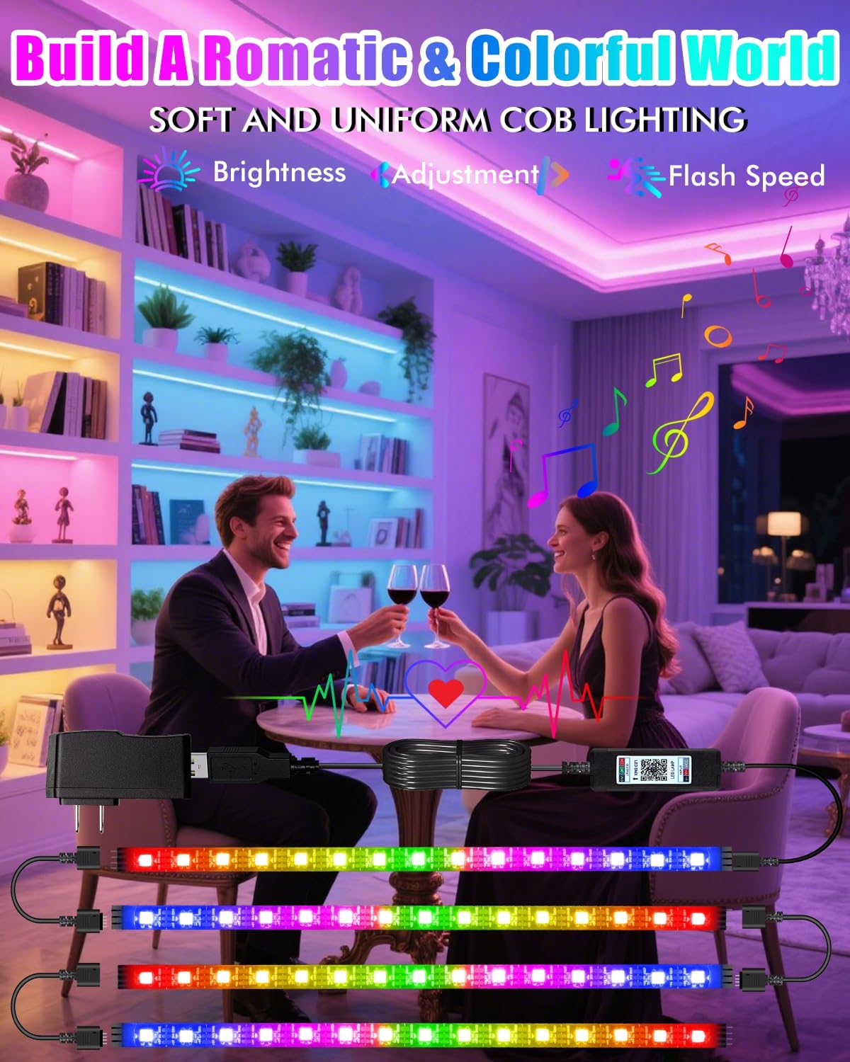 Led Strips Light for Cabinets TV Back Light Strips for Shelves with Remote Control 210 Modes APP for TV Bedroom Home Small Short Led Light Strip 4 Pre-Cut RGB Led Light Strip