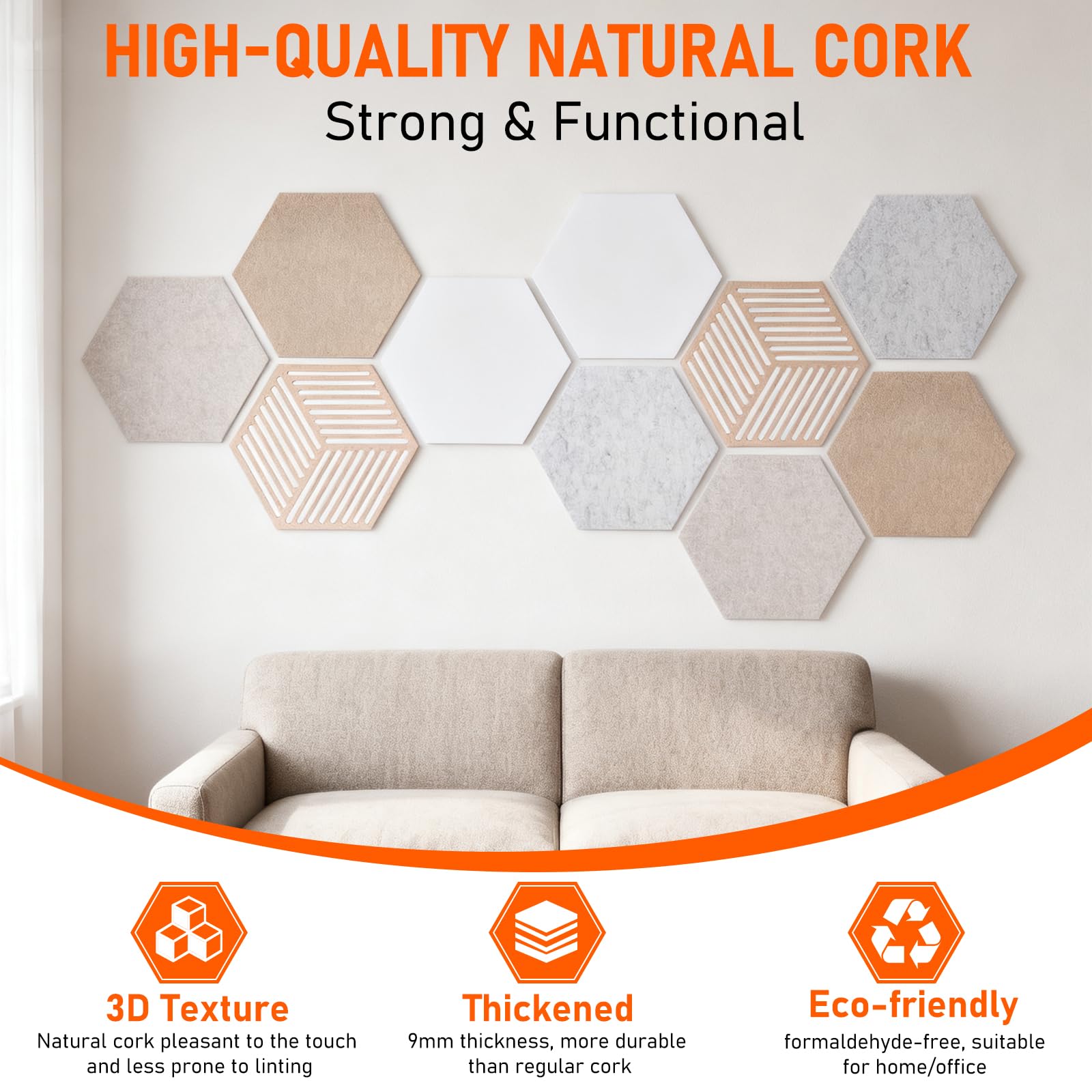 BigKing 10 tableros de fieltro hexagonales con 35 alfileres, pizarra de corcho, autoadhesivos, para dormitorio, oficina, estudio, tablón de anuncios de pared para tablones de anuncios