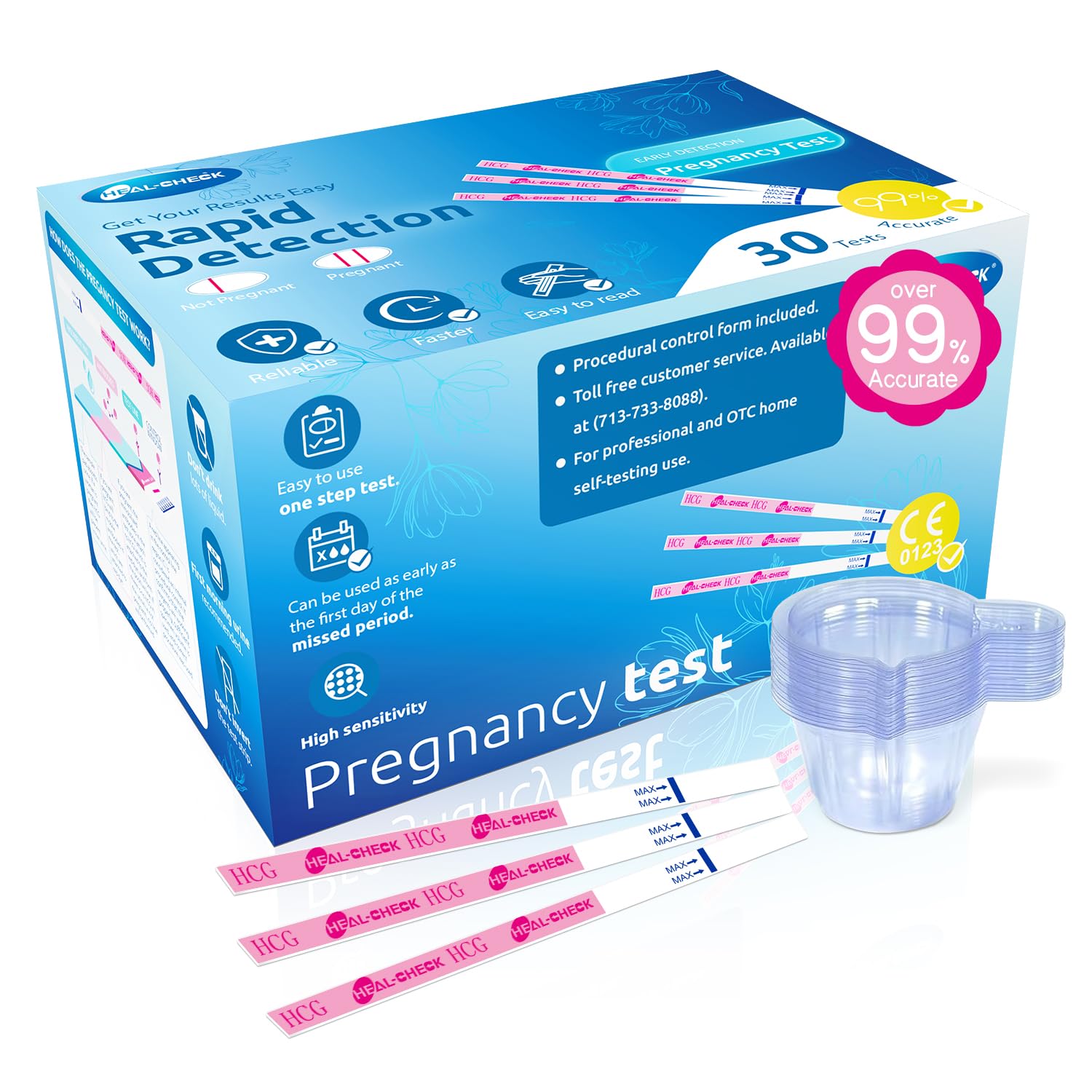 30 Count Pregnancy Tests with Cups, Bulk Pregnancy Test Strips for Detection at Home, Over 99% Accuracy, Individually Wrapped Fertility Tests, Extra-Wide 5mm HCG Tests, Pruebas De Embarazo