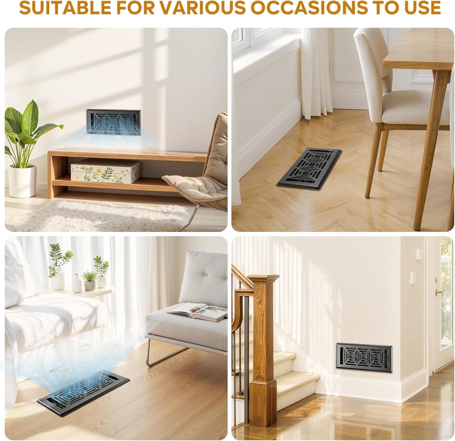 Floor Register 4x10, Heavy Duty Walkable Steel Floor Vent Covers, Easy Adjust Air Flow Direction Floor Registers, Black Floor Vents, Boston Design Air Vents for Home