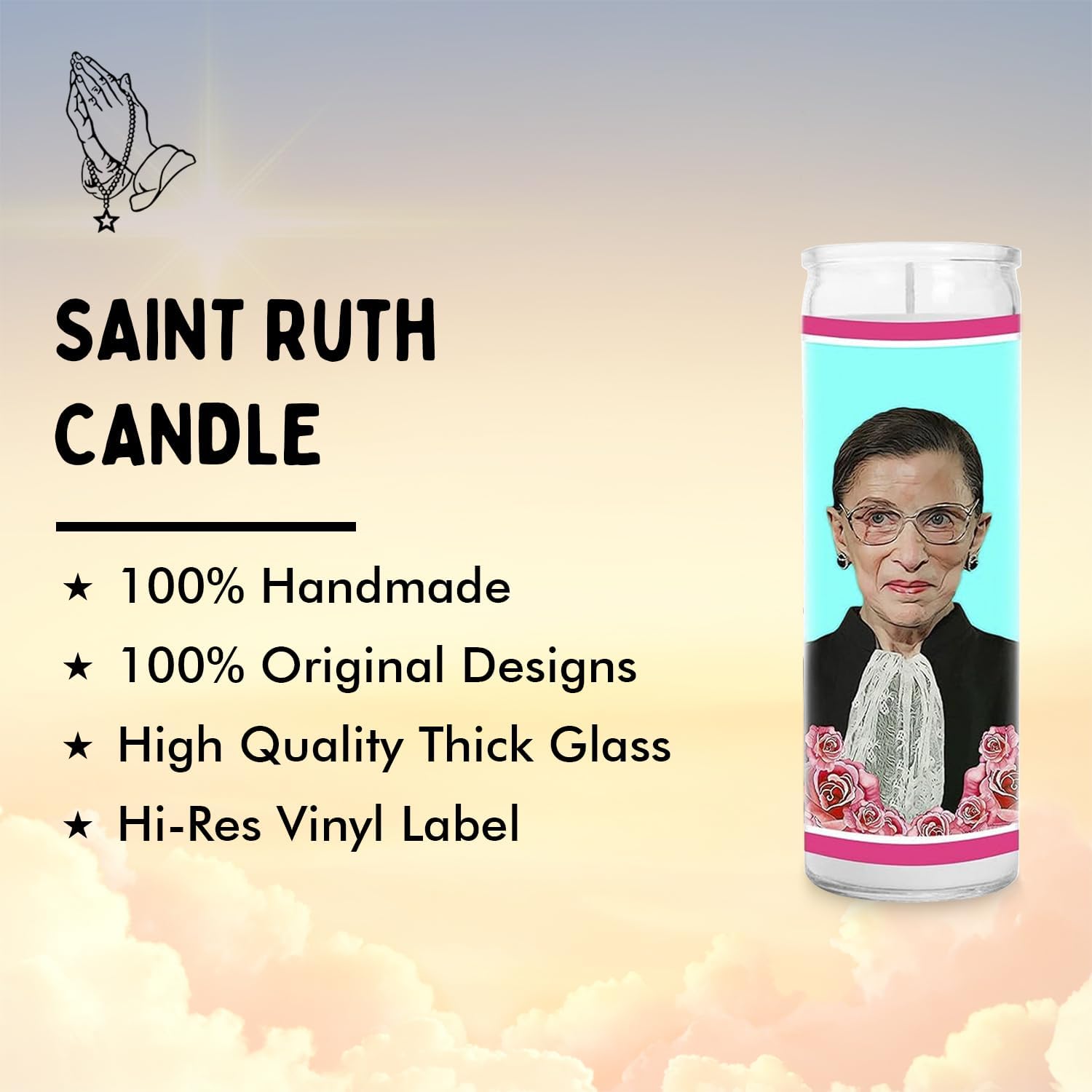 Ruth Celebrity Funny Candle – Unscented Handmade Soy Wax Votive Candle – Unique Gift for Bader Ginsberg Fans & Law Lovers – Home Decor Collectible for Living Room & Office – 8 Inch