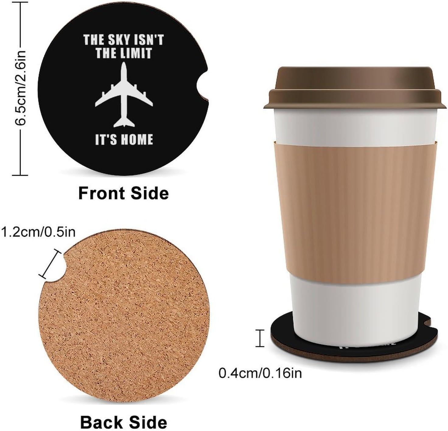The Sky Isn't The Limit It's Home Car Cup Holder Coaster with Cork Base 2.6 Inches Anti Slip