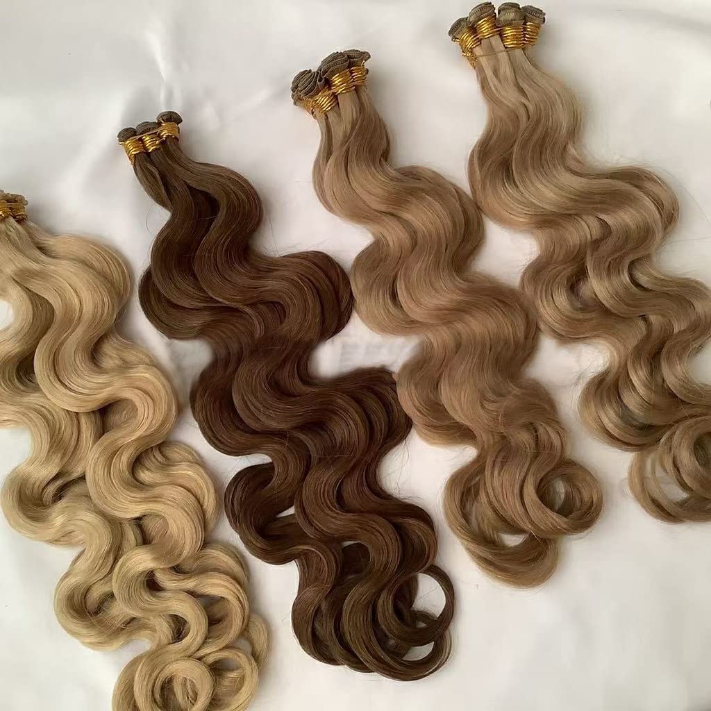 RemeeHi Hand Tied Virgin Human Hair Weft Sew for Woman Invisible Body Wave Remy Hair Bundle 100g/Bundle 26 inch 613# Bleach Blonde