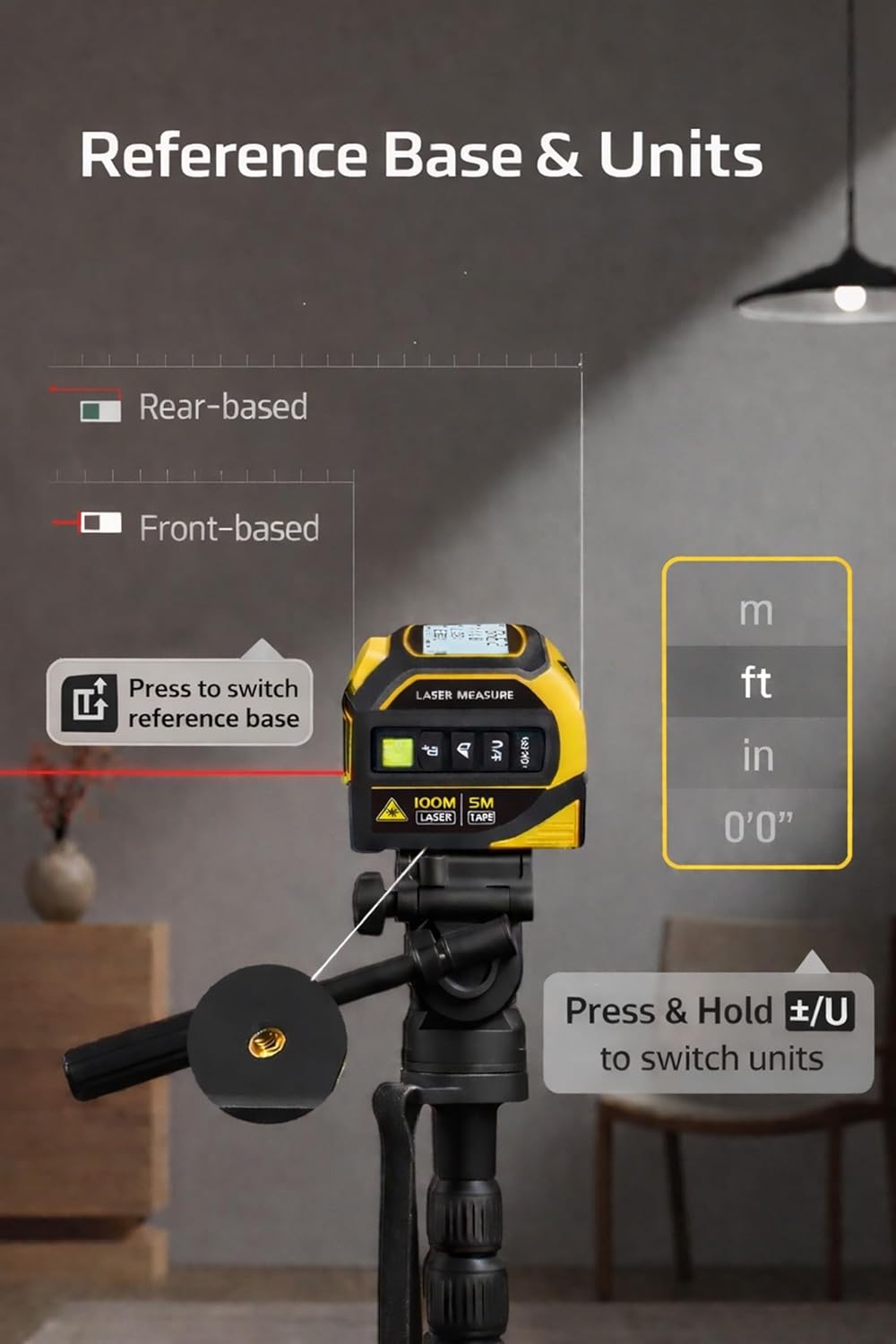 Digital Laser Tape Measure, 16FT Measuring Tape with 328ft Laser Distance Meter, 4-in-1 Rechargeable Tape Measure with Cross-Line Laser, Angle Measurement & 50 Measurement Storage