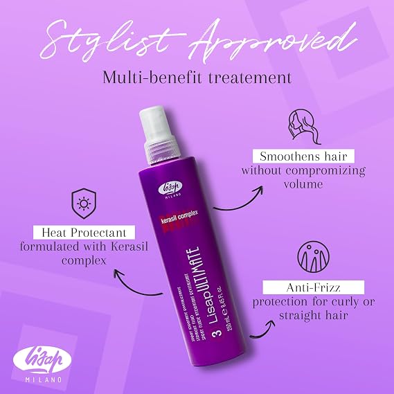 Lisap Ultimate Straight Fluid, Straightening Spray for Frizzy Hair, Smoothening & Heat Protectant Formula, Damage & Heat Protectant for Hair, Suitable for All Hair Types