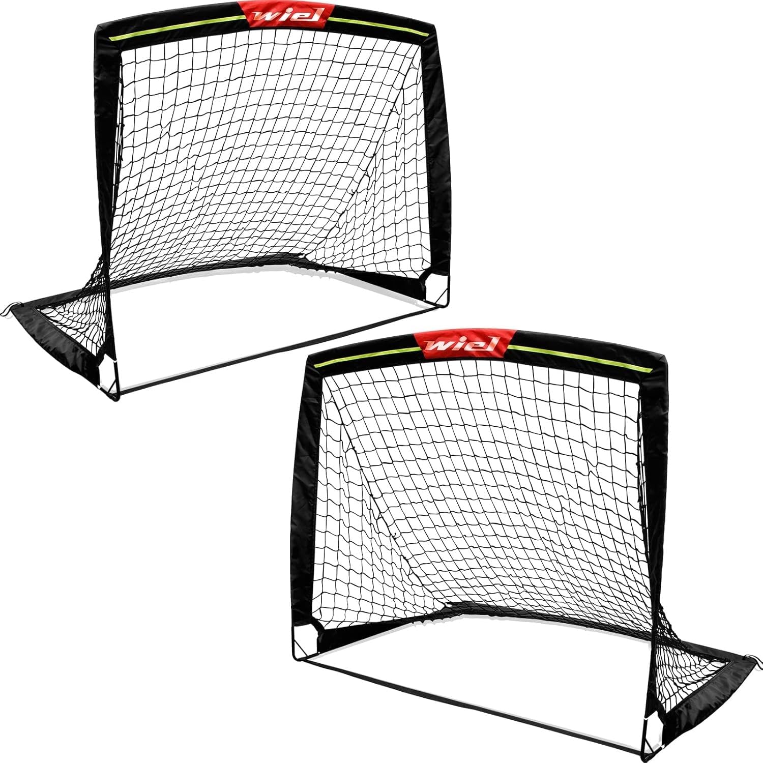 Wiel Soccer Goal, 4Ft x 3Ft Net Easy Fold-Up Training Goals W' Reflective Strips for Playing at Nightfall, Set of 2 for Family Team Kids Backyard Games