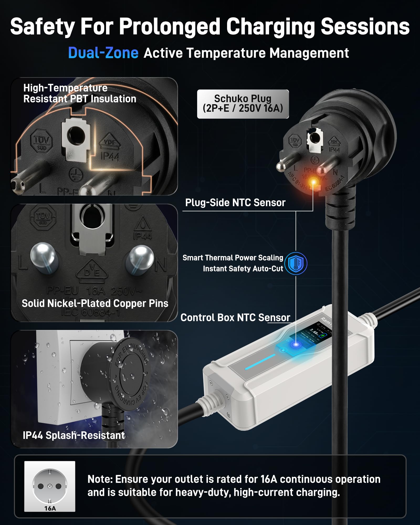 Caricatore Auto Elettrica (3,7 kW, 6 A - 16 A, 5 m, IP67) | Schuko a Tipo 2 | Cavo Ricarica Modo 2 con Display, Avvio Ritardato, Timer, RCD CA/CC, Wallbox Portatile per Veicoli EV e PHEV