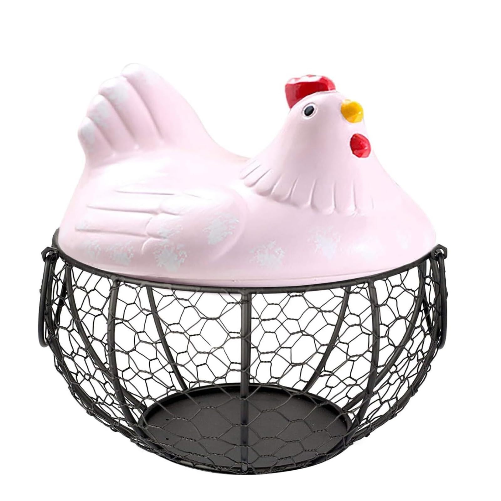 koszyczki na jajka z drutu, Kosz do przechowywania jaj z ceramiczną pokrywką do kurczaka, wielokolorowy, 6,29 x 7,48 cala(Pink)