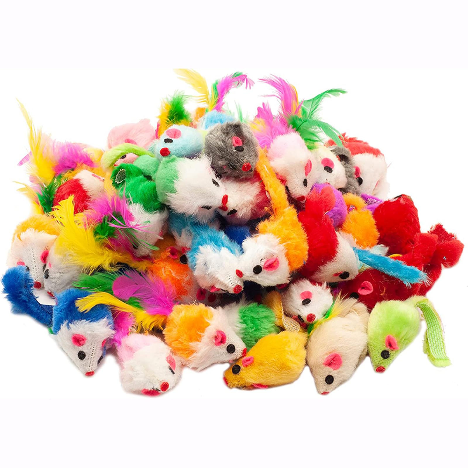 Katzenspielzeug mit Federn, Katzenspielzeug, Katzenmaus-Spielzeug, Rasselmaus, Verschiedene interaktive Katzenspielzeuge, Kätzchen-Fangspiel-Maus-Spielzeug, 20 Stück