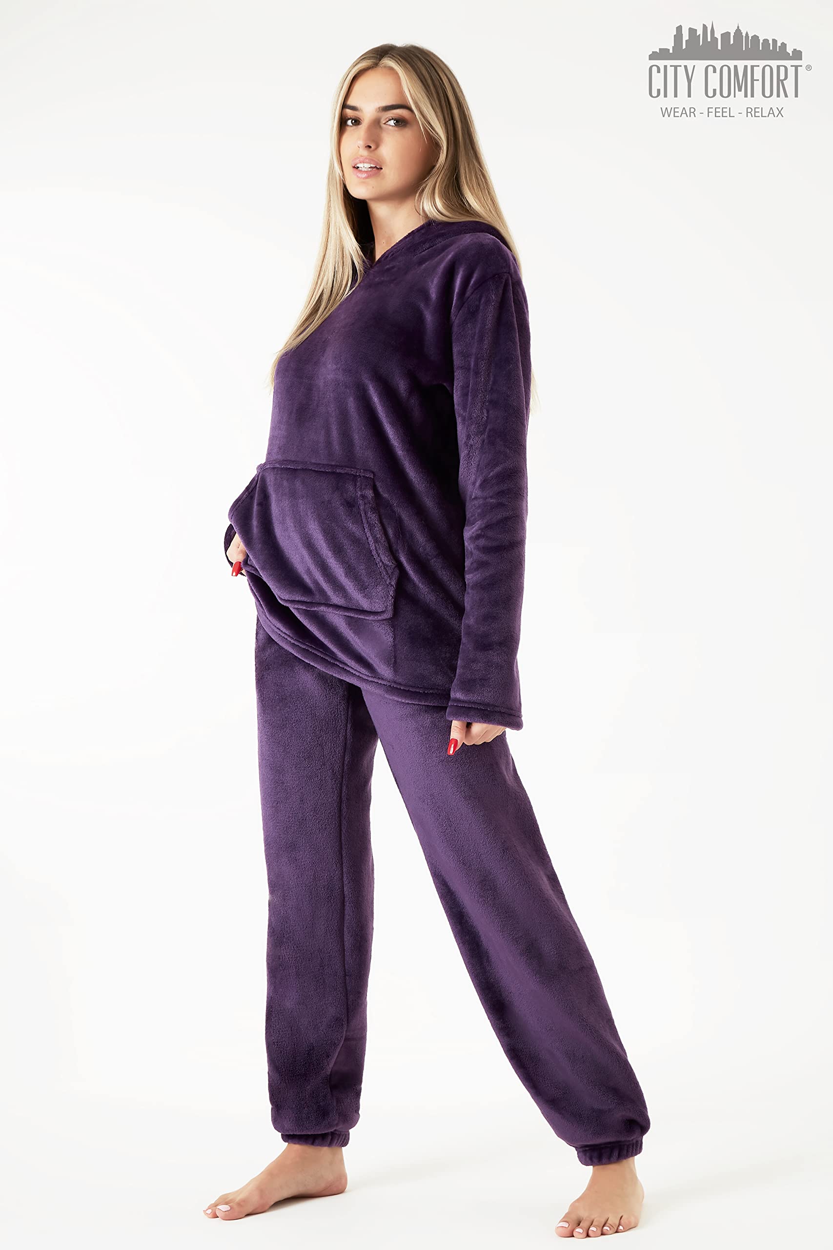 CityComfort Set Pigiama Donna Invernale in Pile, Pigiami con Cappuccio, 2 Pz Abbigliamento da Casa, Regalo Donna Adolescenti