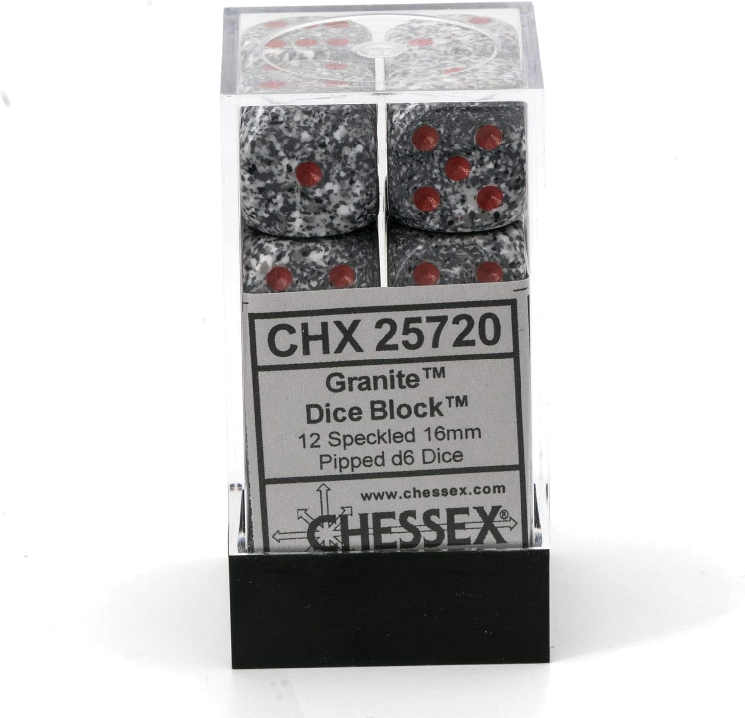 Chessex Speckled 16mm d6 Granite Dice Block, 12 dice, Multicolor