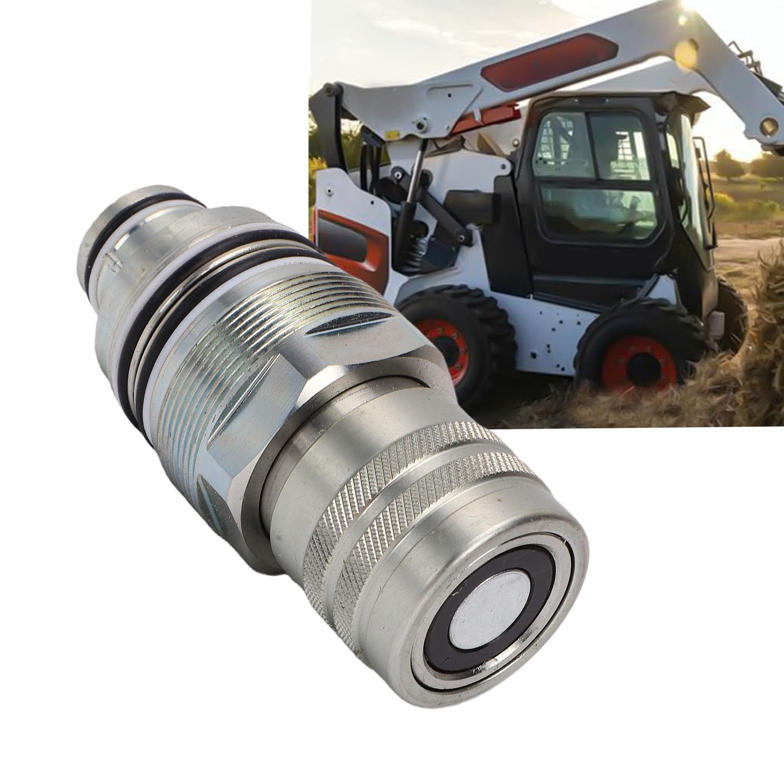 6679837 Złącze Hydrauliczne Męskie z płaską powierzchnią czołową, Szybkozłącze ze Stali Stopowej z Gwintem M46 do ładowarek Bobcat Koparki Podnośniki Teleskopowe