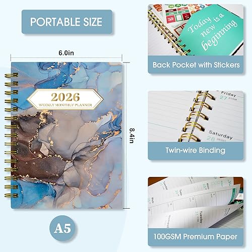 Miniatura 38 de Ymumuda Agenda 2026, agenda diaria semanal y mensual, calendario 2026 (enero de 2026 a diciembre de 2026), 8.4 x 6.3 pulgadas, agenda de trabajo