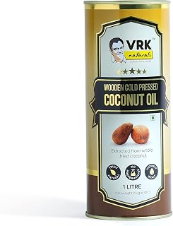 VRK Diet Coconut Oil Tin Recommended by Dr.VRK for VRK Diet Extracted From Whole Dried Coconut Copra Wooden Cold Pressed Edible coconut oil (1 litre)