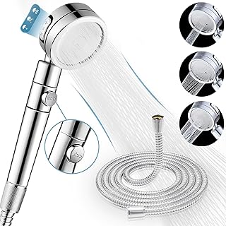 Handheld Shower Head, 3 Spray Modes High Pressure Shower Head and 2m Hose Set, Powerful Shower Heads to Increase Pressure, Water Saving Showerhead with 360° Degrees Rotating/Stop Button, Chrome