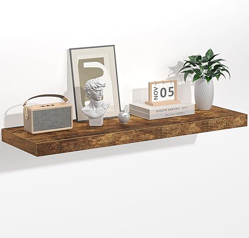 Miniatura 71 de Fun Memories Estantes flotantes de 16 pulgadas – Estantes de pared de madera de color blanco rústico profundo – Estante de almacenamiento para pared