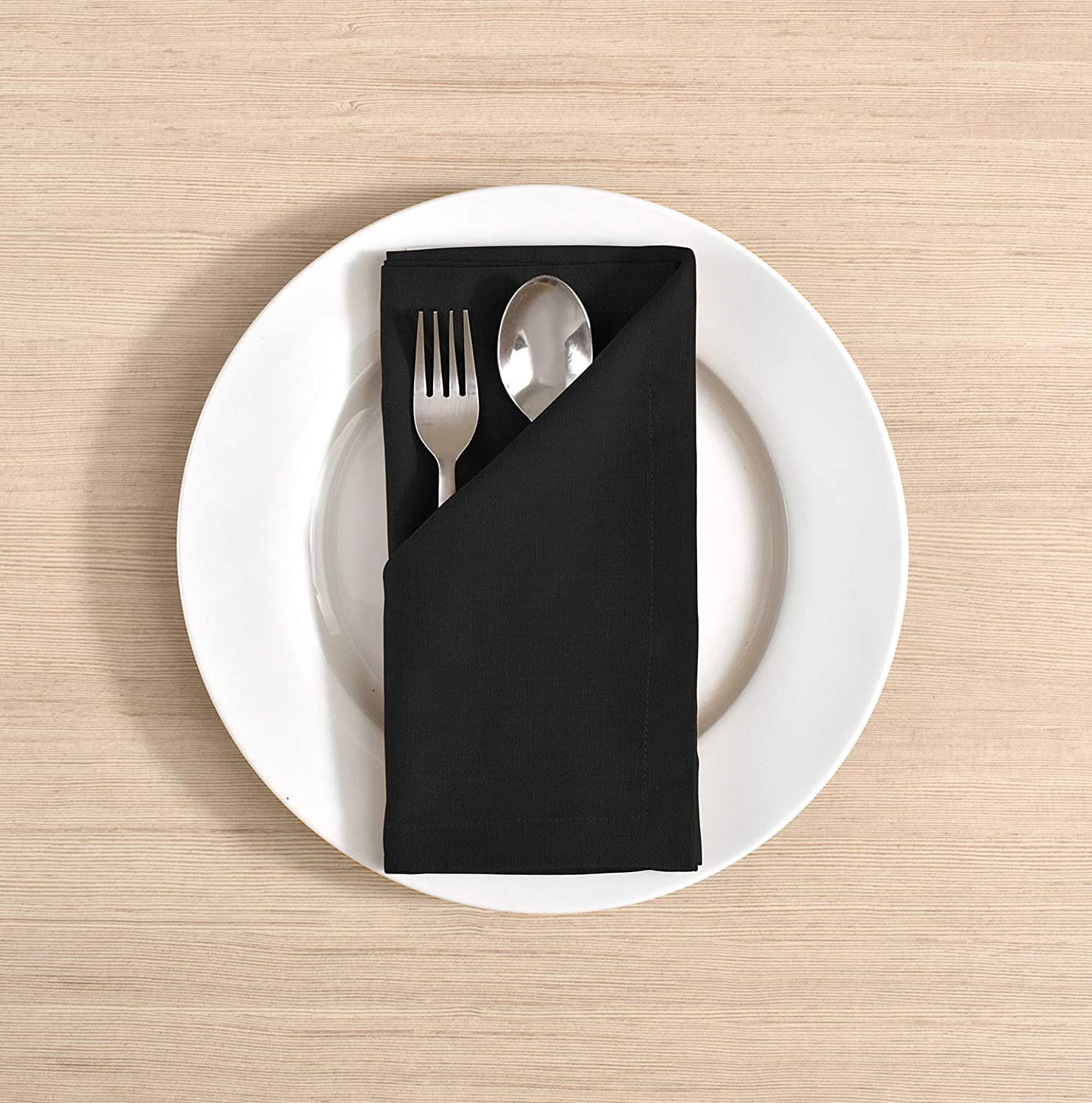 FINGERCRAFT Table Napkins, Cotton Linen Blend Fabric Dinner Cloth Napkins, 18" x 18", Mitered Corners for Every Day Use Napkins are Pre Shrunk and Good Absorbency (Set of 6, Black)