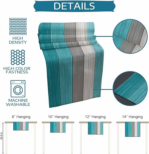 Miniatura 149 de Camino de mesa de algodón y lino estilo granja rústico retro, textura de madera de granero, color degradado marrón y gris, antideslizante,