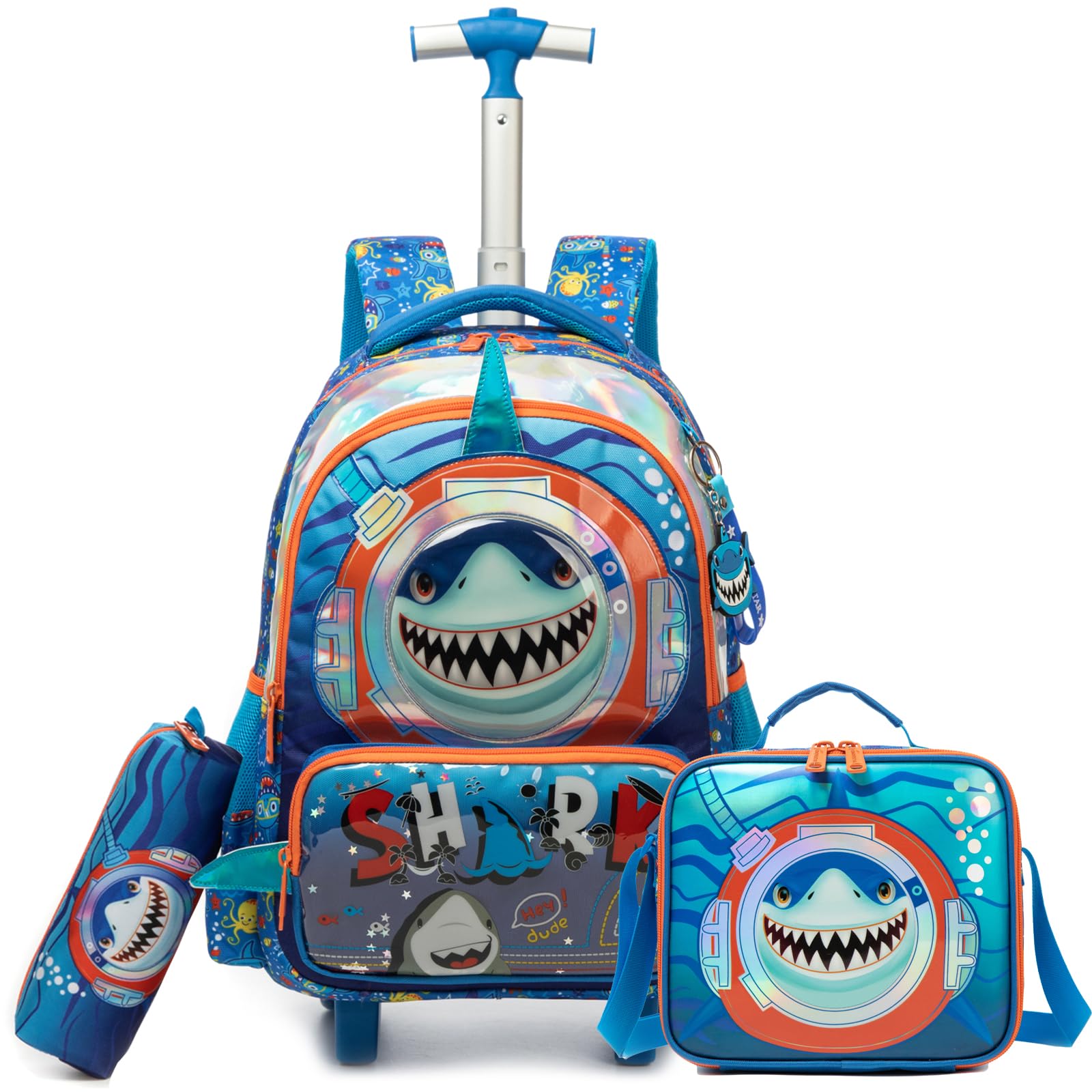 Plecak dziecięcy z kółkami dla chłopców, walizka dziecięca, walizka szkolna, Blue-0201-shayu, 16.5inch