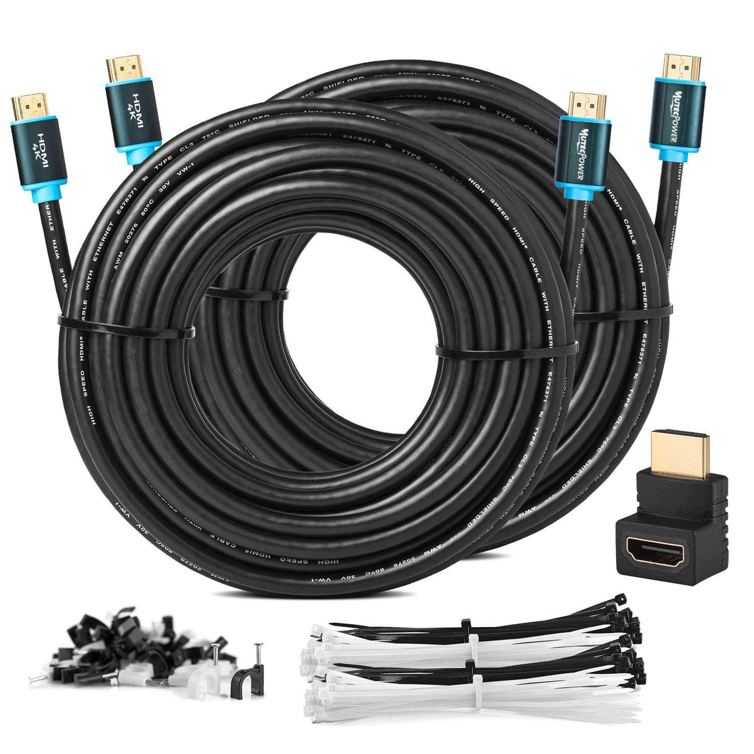 MutecPower 2 STÜCK 15m HDMI Kabel 2.0 - High Speed mit Ethernet 4Kx2K/60HZ Ultra HD 2160p/Full HD 1080p - 3D/ARC/CEC - Kabel 3-Fach geschirmt - Schwarz 15 Meter