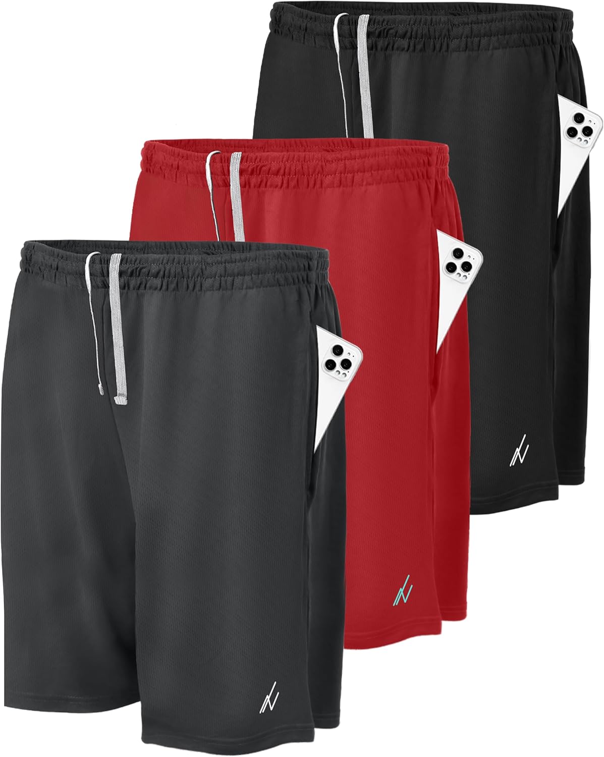 NY Threads 3 Pack Men's Athletic Shorts Quick Dry Lightweight Workout Running Gym Shorts with Pockets