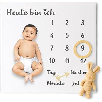 Baby Blanket Milestone Blanket Monthly Blanket Photo Blanket for Baby Milestone Photography Props Background Cloth German 100 x 100 cm White/Black Letter