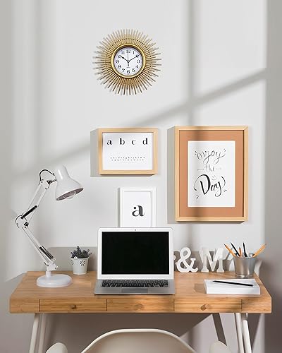 Miniatura 5 de Reloj de pared dorado Sunburst, reloj de pared pequeño de 10 pulgadas, funciona con pilas, moderno y bohemio decorativo para sala de estar,