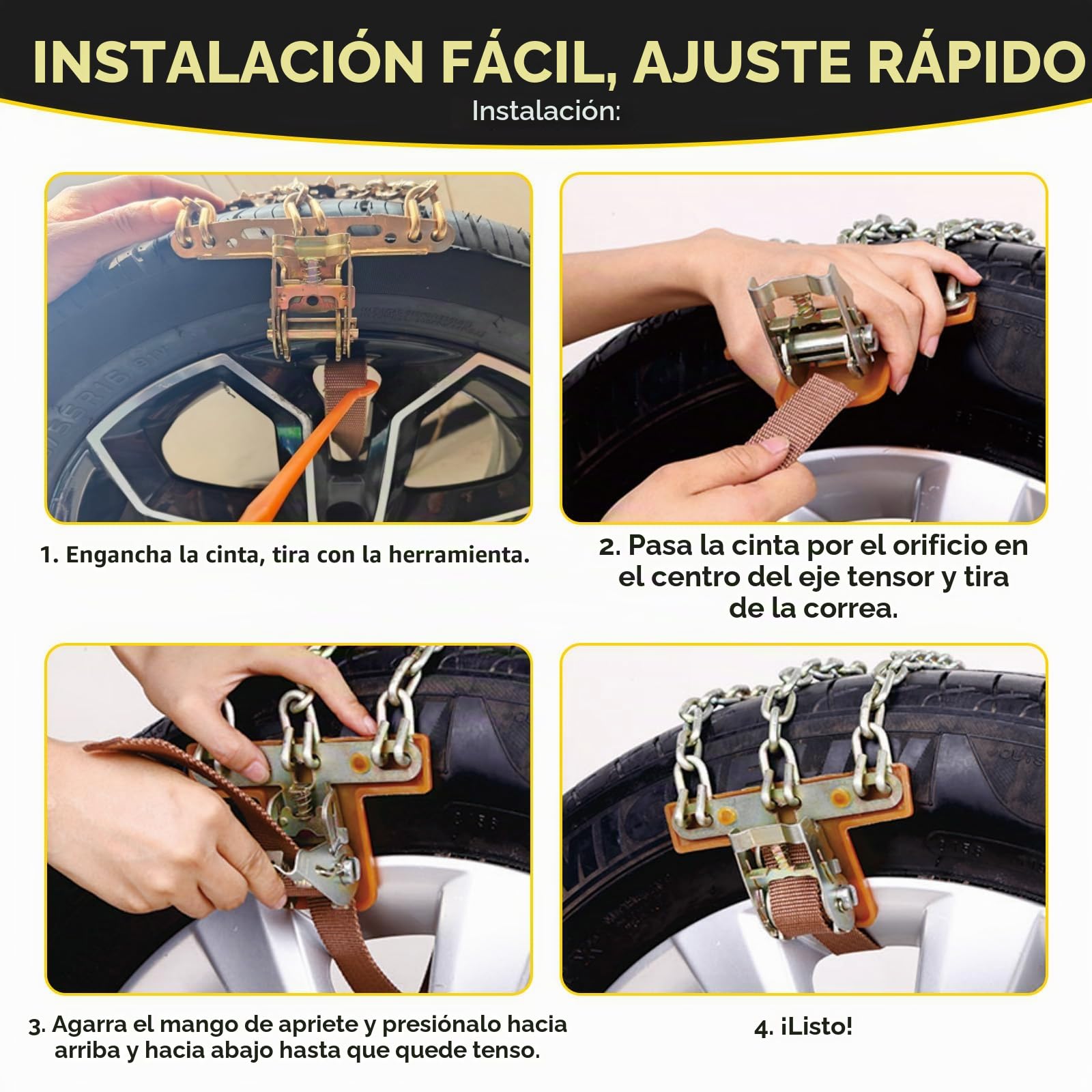 Cadenas de Nieve 6 piezas Ajustables Universal Cadenas para Coche con Pala para Nieve Fácil de instalar para Automóviles SUV Ancho Neumático 185-245mm