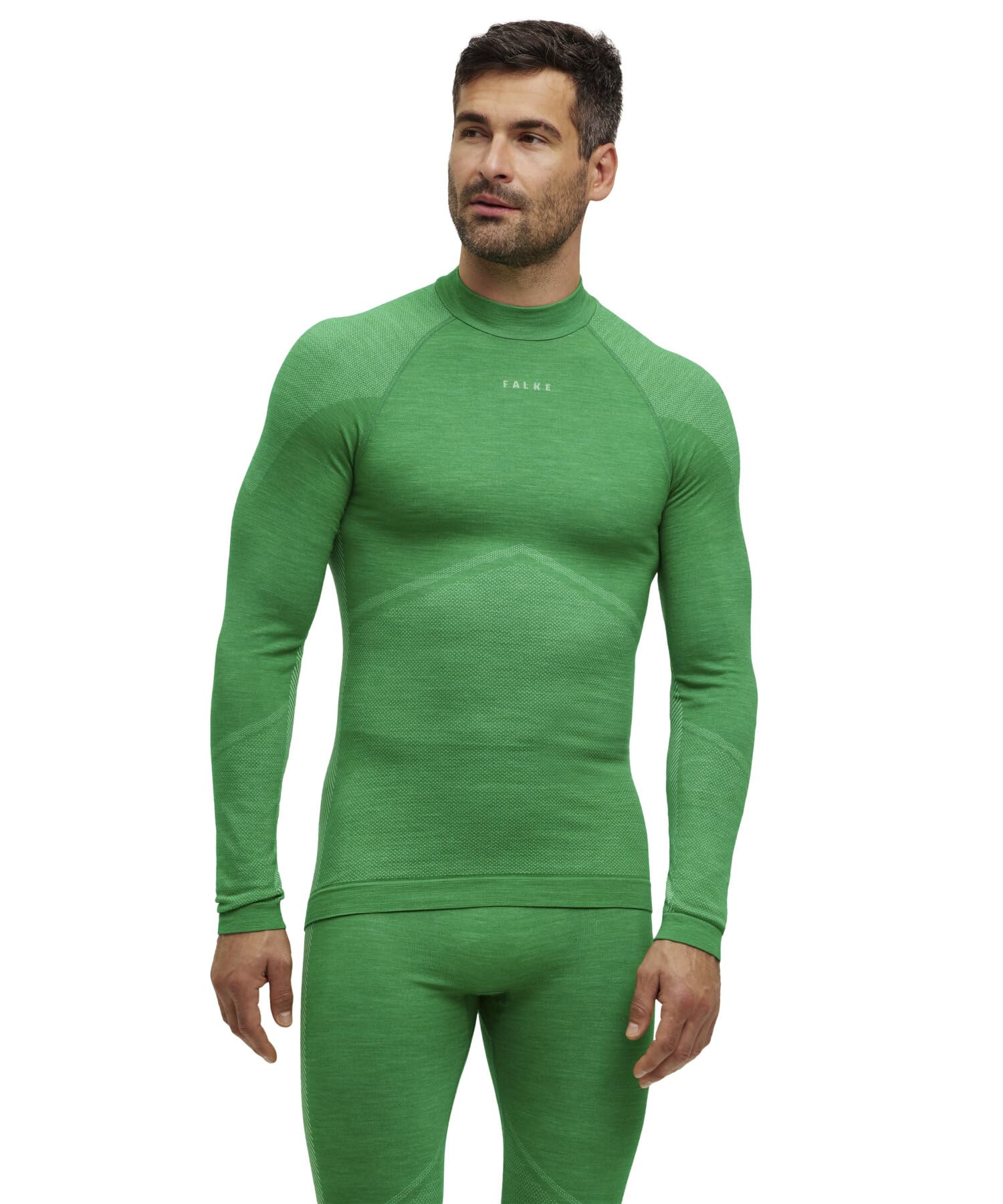 FALKE Mężczyźni Warstwa podstawowa (góra) Wool-Tech Round Neck M L/s Sh Wełna Materiał funkcjonalny szybkoschnące ciepłe 1 Sztuka, Zielony Grass Green 7014 Trend, XL