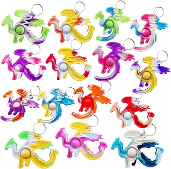 50 Packs Bulk Dragon Raptor Backpack Mini Pop Rainbow Keychain fidgets Bubble for Kids Children Classroom summer Students from Teacher,Birthday party favors