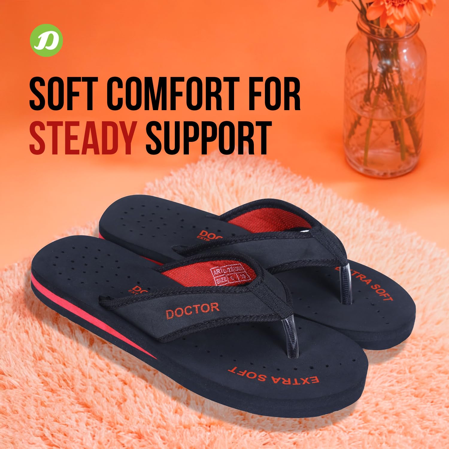 DOCTOR EXTRA SOFT Doctor Slippers for Women Orthopedic Diabetic Pregnancy Non Slip Lightweight Comfortable Flat Casual Stylish Dr Chappals and House Flip flops For Ladies and Girl’s D-22-Bk-Red-5 UK 2