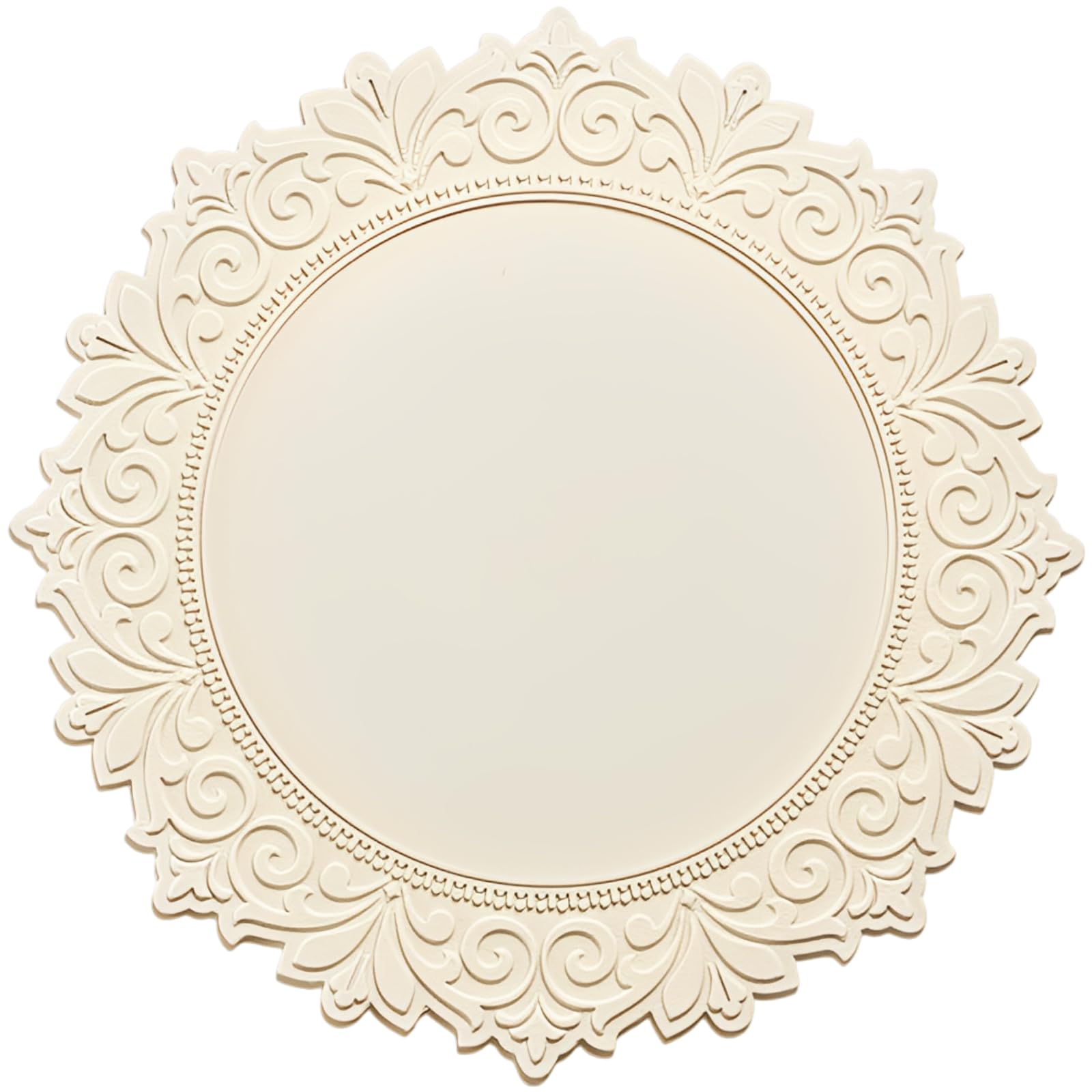 Weißes Silikon-Tischset, rund 35 cm, mit Spitzenmuster, hitzebeständige Unterlage, geprägter Rand im Barockstil, Tischschutz für Küche, Esstisch, Vasenunterlage, auch als Geschenk