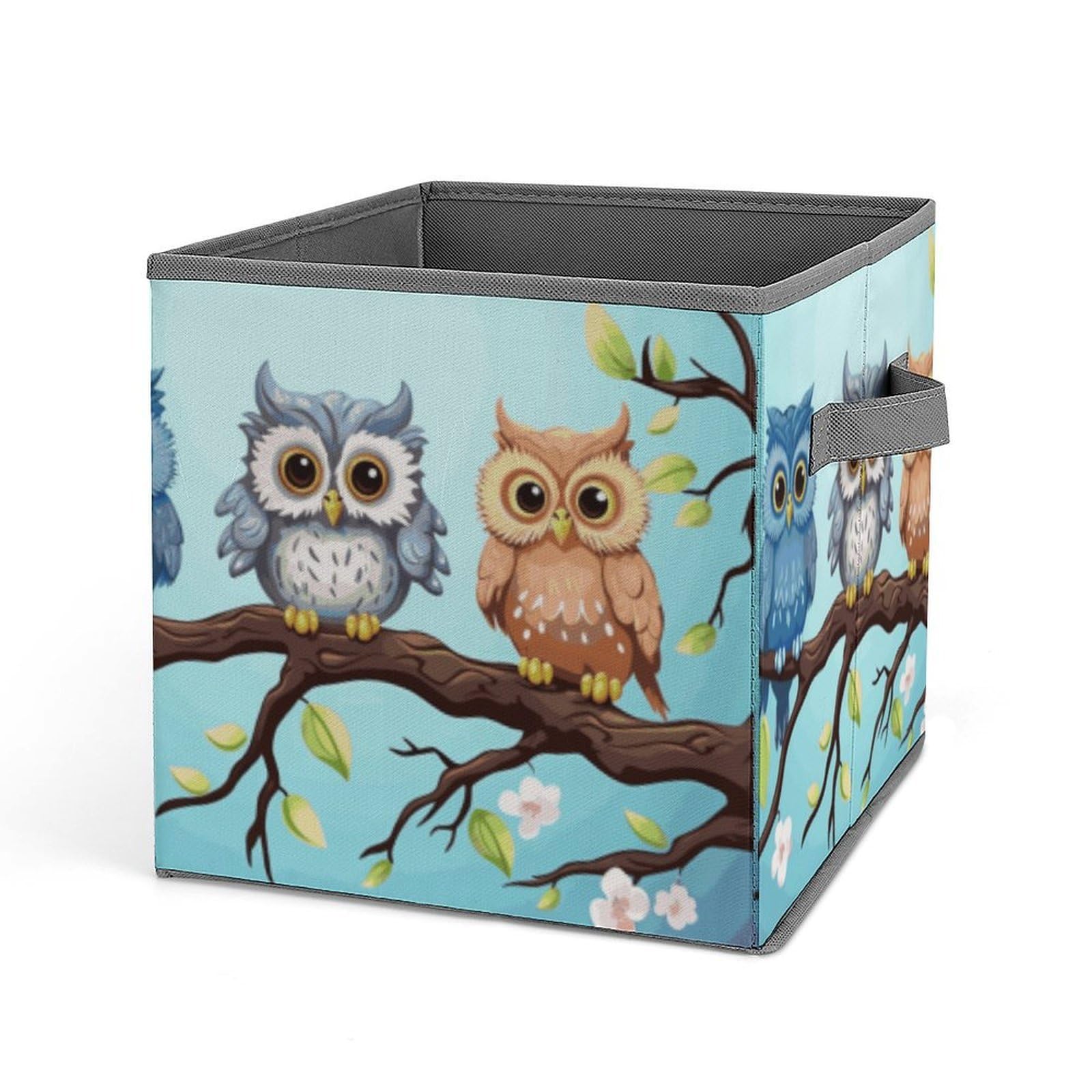 DWVTSLH Owls on A Branch Cube Storage Bins with Handle, Foldable Storage Cubes, 11 Inch Large Storage Baskets, Washable Fabric Closet Organizer for Shelves, Decorative Clothes Storage Boxes