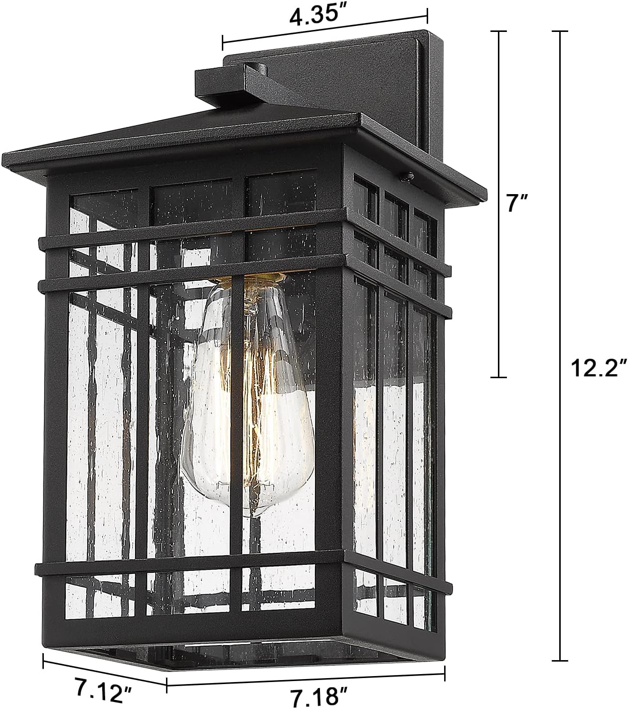 Outdoor Wall Lantern, Exterior Light Fixture Wall Mount, 1-Light Waterproof Outdoor Lighting Fixture with Seeded Glass for Porch, Garage, Patio, Hallway, Entryway, Black