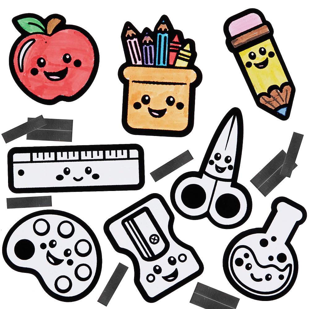 Baker Ross VC110 Back to School Fuzzy Art Magnets - Pack of 15, Colour-in Velvet Fridge Magnets