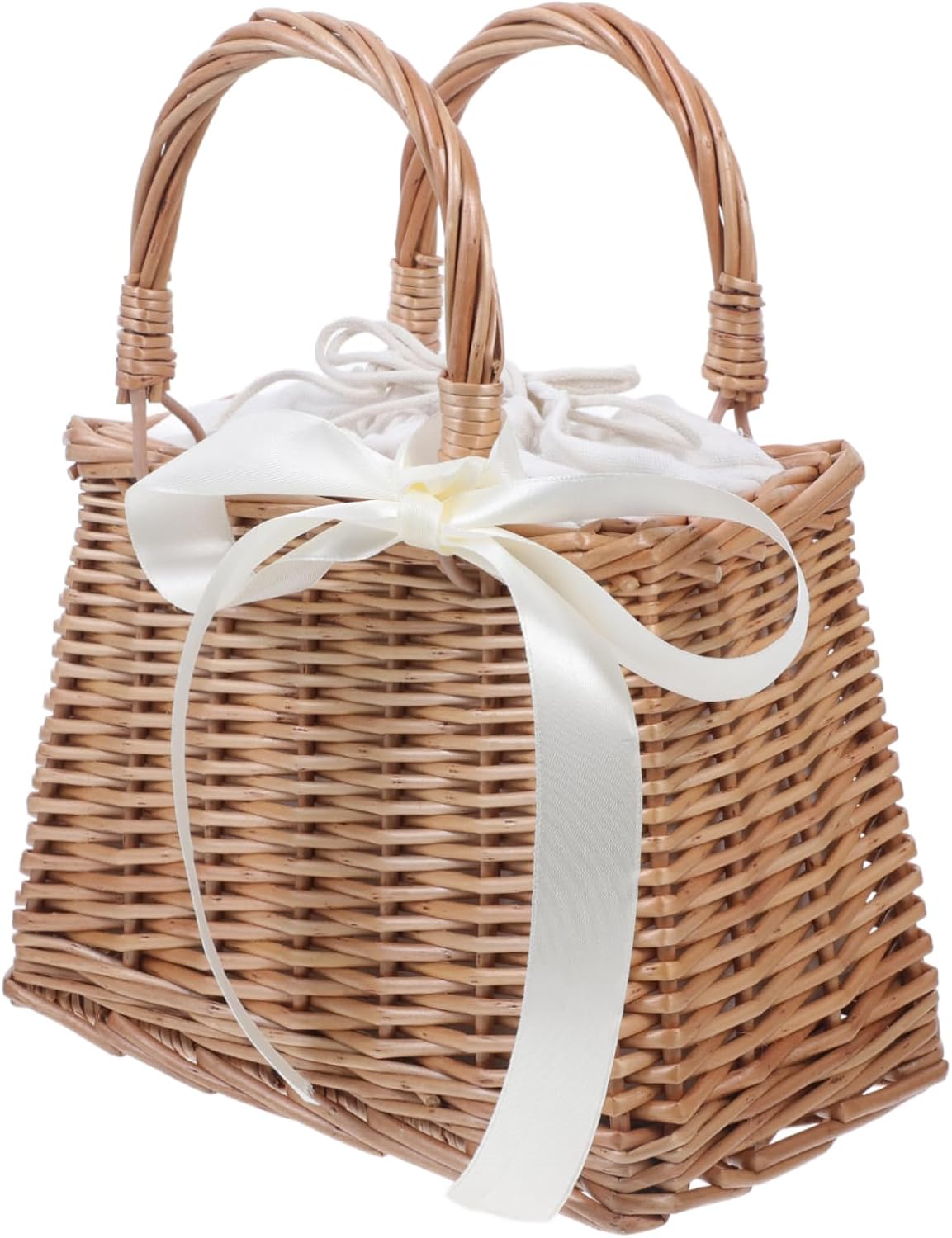 Rattan Woven Small Basket Purse with Handle 10.82X9.05X5.11In Portable Decorative Flower Basket for Wedding Party Home Garden Storage