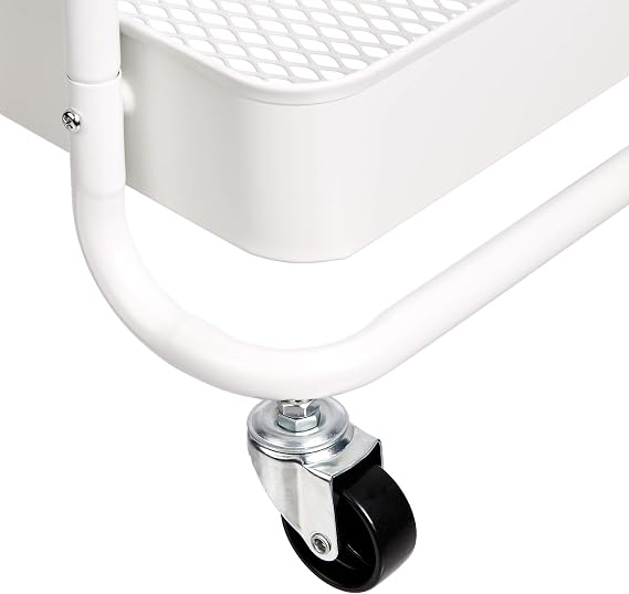 Amazon Basics 2-Tier Rolling Metal Utility Cart with Shelf, Portable Multi-Functional Storage, White