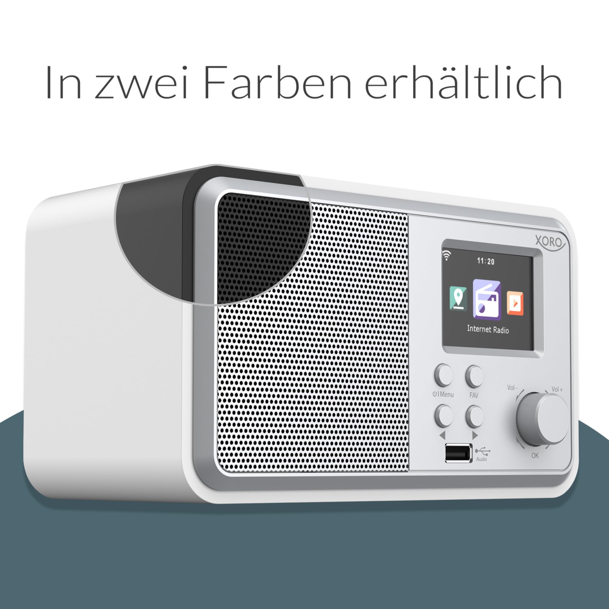 Cyfrowe radio internetowe Wi-Fi XORO DAB 300 IR z kolorowym wyświetlaczem 2,4", podcast, Bluetooth 5.2, FM/DAB+, budzik, białe