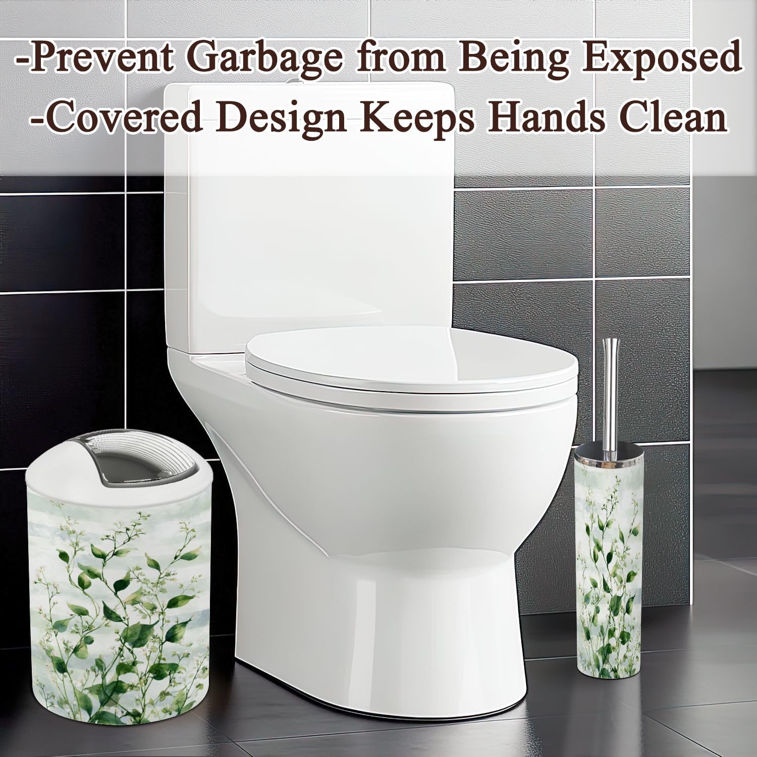 Botanical Garden Stripe Floral Bathroom Accessories Set 6 Pcs image 3