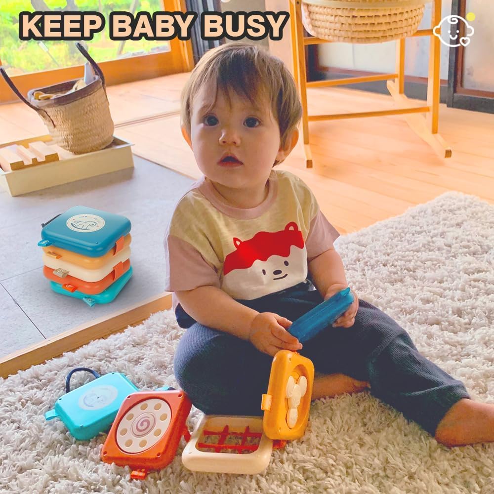 weirtoya Montessori Spielzeug ab 1 Jahr, Motorikwürfel, Busy Board ab 1 Jahr, Beschäftigung Im Flugzeug Kleinkind, Sensorik Spielzeug Baby, Geschenk für Kleinkinder Fördert Motorik und